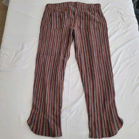 Pact Pants Woman Large Brown Striped Organic Cotton Cropped Gauze Boho - Picture 12 of 15